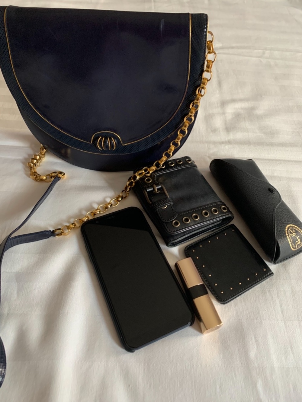 Bally Black Quilted Leather Bag with Gold Chains made in Italy vintage